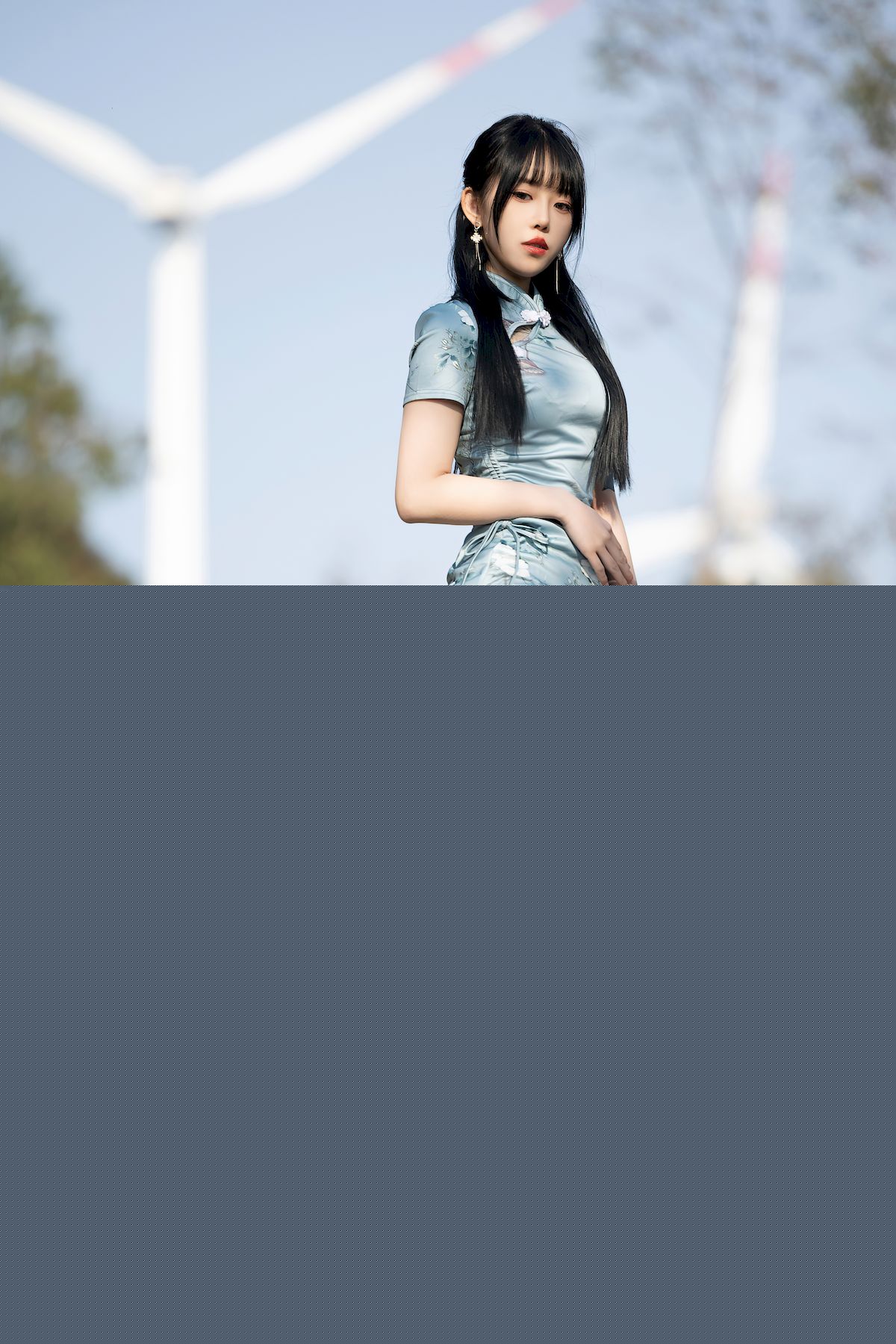 语画界美女模特小奶瓶呜呜蓝灰色带图案旗袍服饰性感写真 – 美女 –-小爱·美女部落