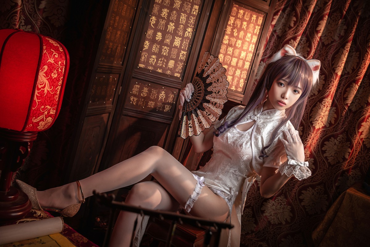 图片[10]-[Cosplay]雯妹不讲道理 – 旗袍白丝吊带袜 – COSPLAY-小爱·美女部落