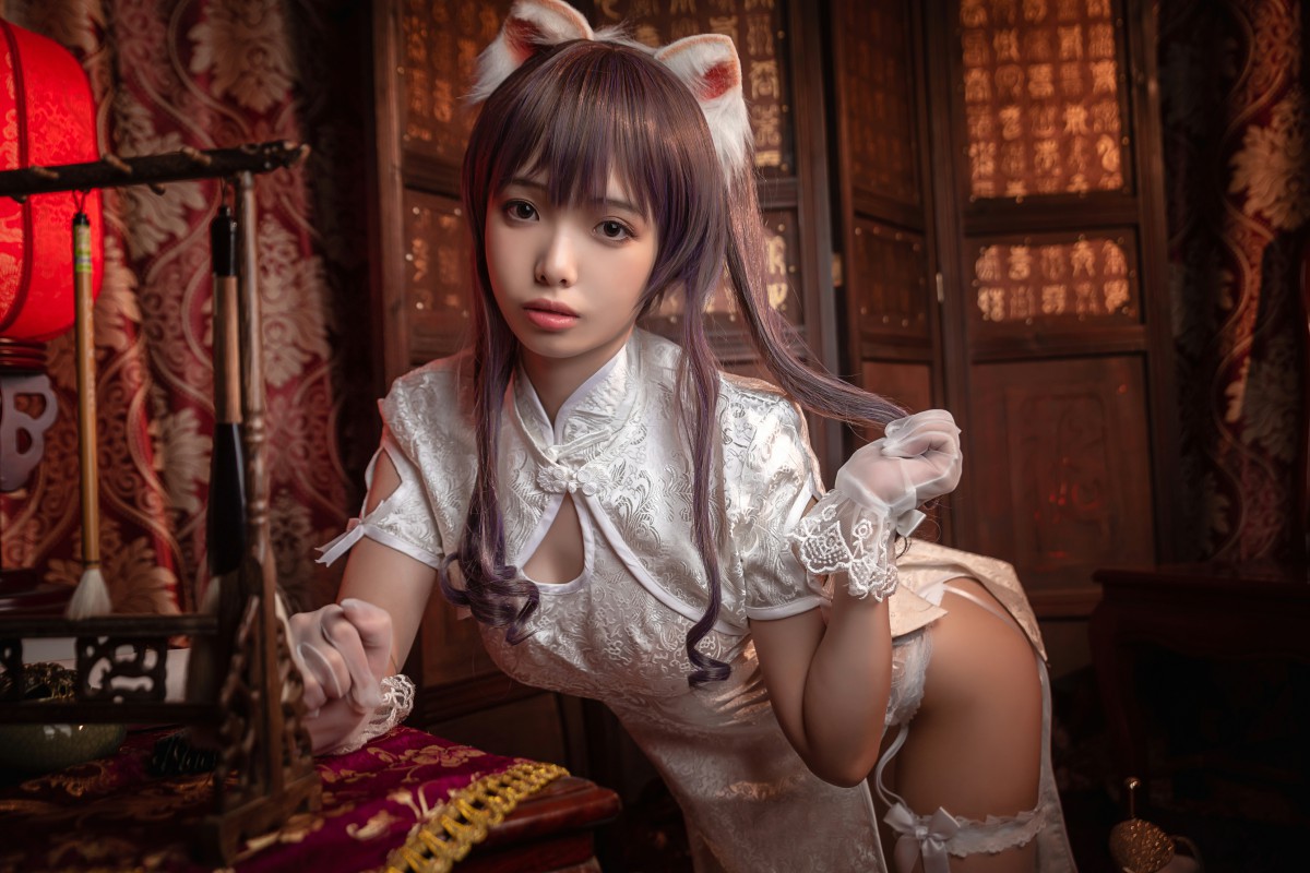 图片[12]-[Cosplay]雯妹不讲道理 – 旗袍白丝吊带袜 – COSPLAY-小爱·美女部落