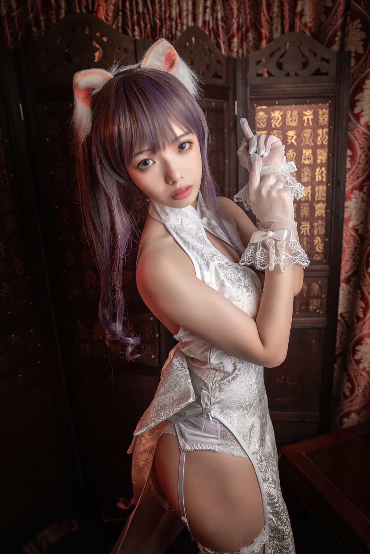 图片[14]-[Cosplay]雯妹不讲道理 – 旗袍白丝吊带袜 – COSPLAY-小爱·美女部落