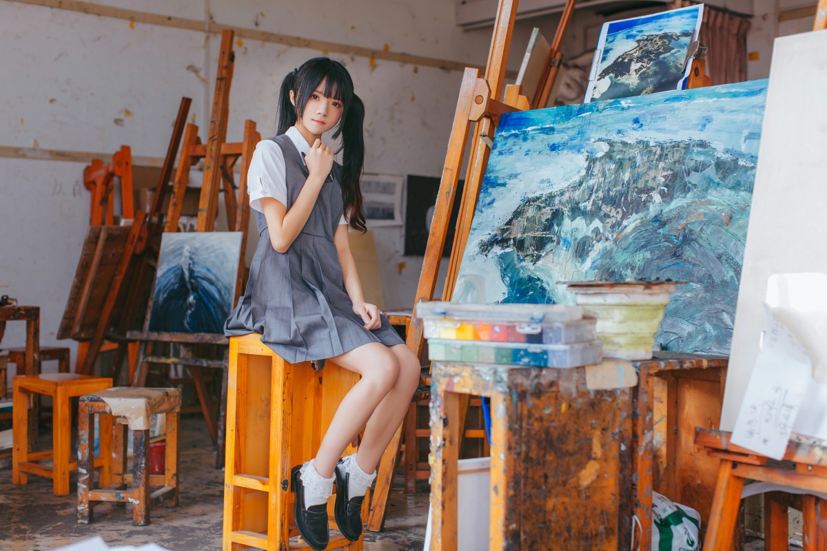 图片[2]-萝莉风COS 桜桃喵 – 画室少女 – COSPLAY-小爱·美女部落